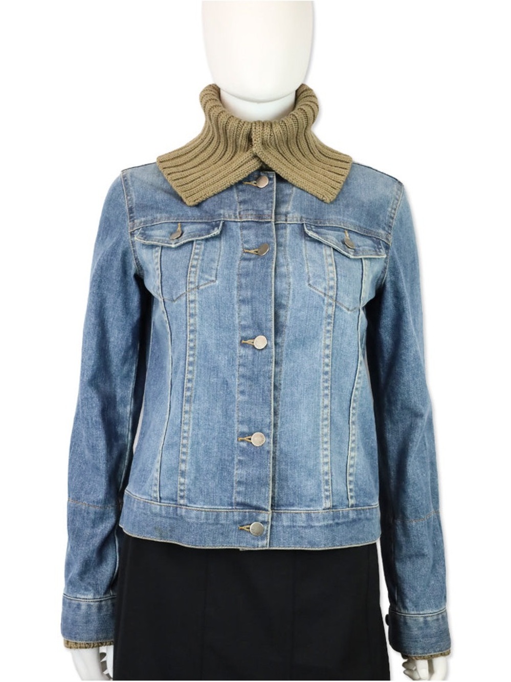THEORY RIBBED KNIT FUNNEL COLLAR & CUFFS DENIM JACKET MEDIUM